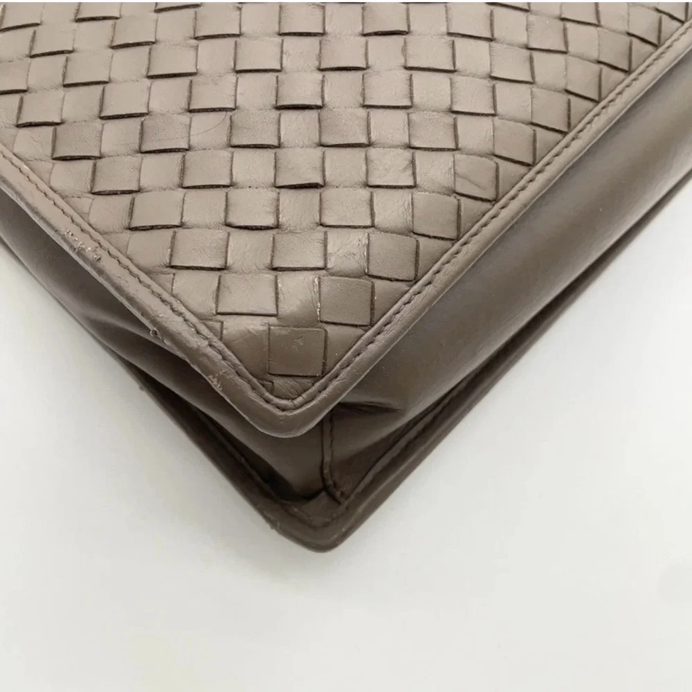 BOTTEGA VENETA Unisex Sophisticated Intrecciato Grey Woven Leather Briefcase